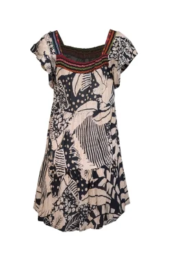 Farm Rio - Beige & Black Leaf Print Flutter Sleeve Mini Dress Sz P