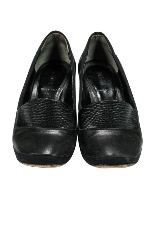 Fendi - Black Loafer-Style Pumps w/ Studded Heel Sz 6