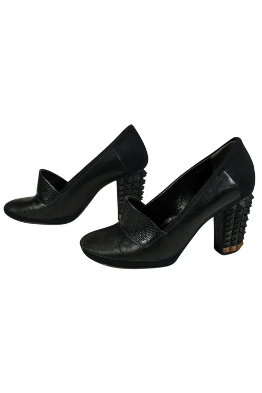 Fendi - Black Loafer-Style Pumps w/ Studded Heel Sz 6