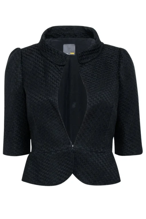 Fendi - Black Textured Crop Sleeve Blazer Sz 8