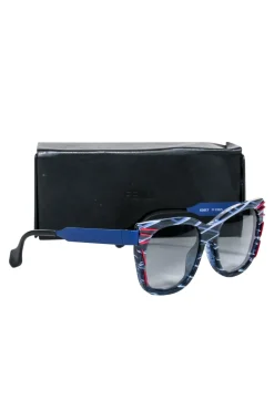 Fendi - Blue & White Print Square Sunglasses