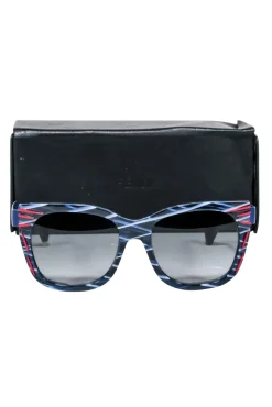 Fendi - Blue & White Print Square Sunglasses
