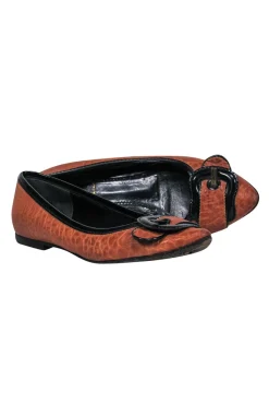 Fendi - Brown Textured Leather Buckle Flats Sz 7.5