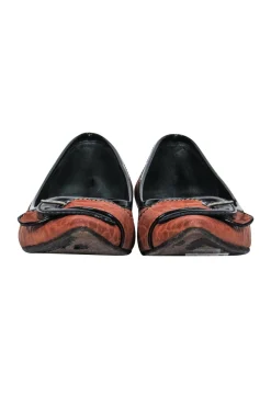 Fendi - Brown Textured Leather Buckle Flats Sz 7.5