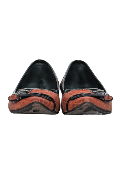 Fendi - Brown Textured Leather Buckle Flats Sz 7.5