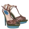 Fendi - Brown w/ Green & Blue Snakeskin Embossed Leather Stiletto Sz 9