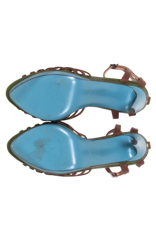 Fendi - Brown w/ Green & Blue Snakeskin Embossed Leather Stiletto Sz 9