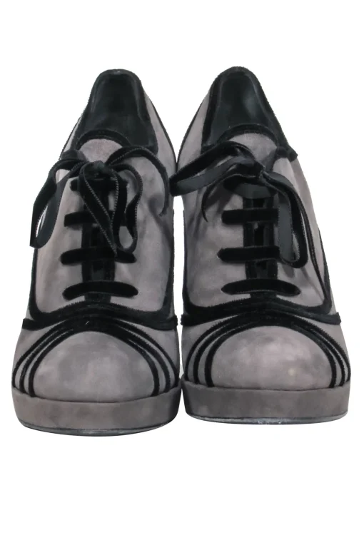 Fendi - Grey Suede Pumps w/ Black Velvet Details Sz 9