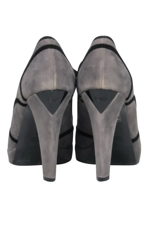 Fendi - Grey Suede Pumps w/ Black Velvet Details Sz 9