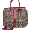 Fendi - Tan Monogram Print Convertible Satchel w/ Red Leather Trim