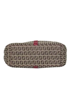 Fendi - Tan Monogram Print Convertible Satchel w/ Red Leather Trim