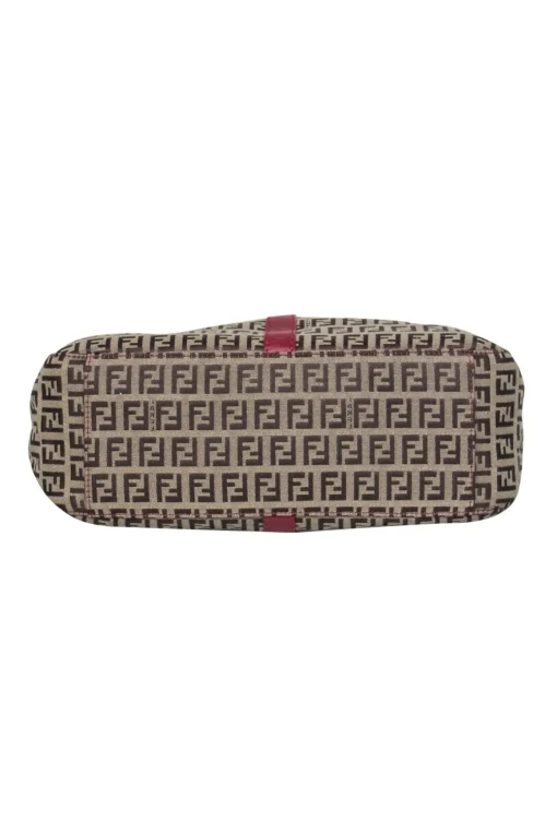 Fendi - Tan Monogram Print Convertible Satchel w/ Red Leather Trim