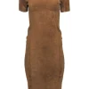 Fendi x Skims - Tan Velour Short Sleeve Bodycon Midi Dress Sz 6