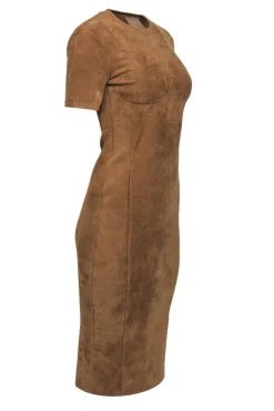 Fendi x Skims - Tan Velour Short Sleeve Bodycon Midi Dress Sz 6