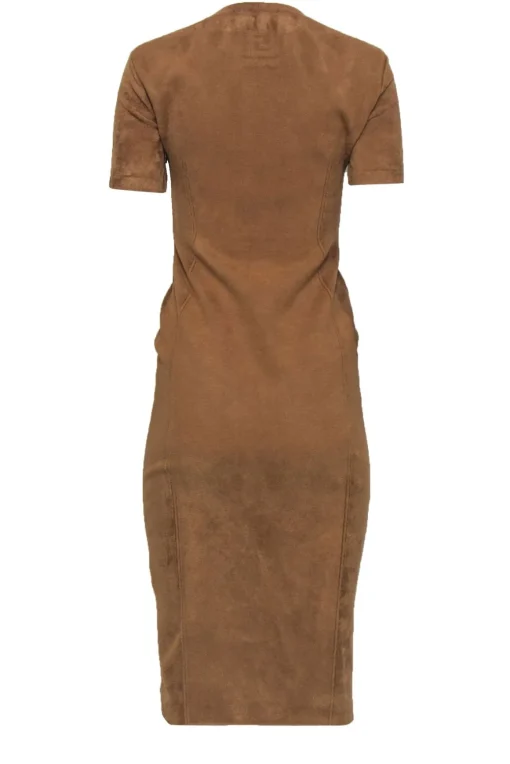 Fendi x Skims - Tan Velour Short Sleeve Bodycon Midi Dress Sz 6