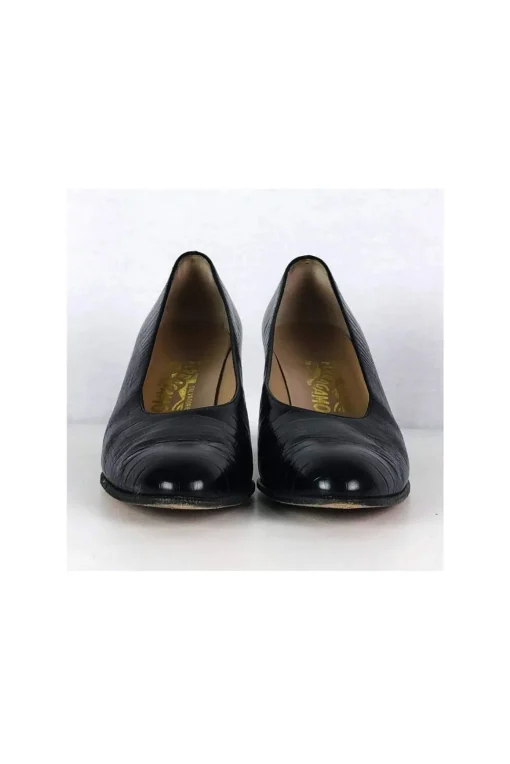 Ferragamo - Black Leather Embossed Pumps Sz 9.5