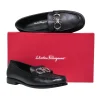 Ferragamo - Black Square Toe Loafers w/ Silver-Toned Hardware Sz 8