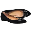 Ferragamo - Black Suede Ballet Flats w/ Floral Decorative Toe Detail Sz 7.5