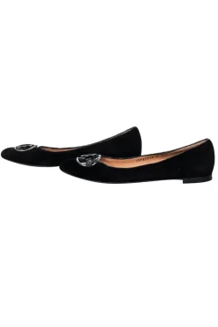 Ferragamo - Black Suede Ballet Flats w/ Floral Decorative Toe Detail Sz 7.5