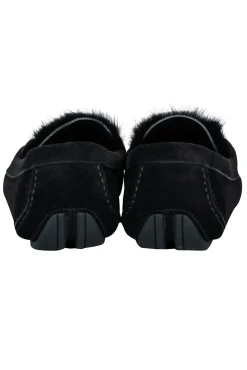 Ferragamo - Black Suede Loafers w/ Mink Trim and Gold Details Sz 11