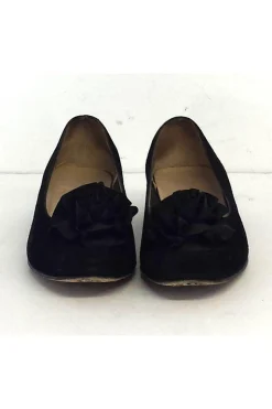 Ferragamo - Black Suede Rosette Flats Sz 5