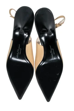 Ferragamo - Cream & Black Cap Toe Slingback Pumps Sz 6.5