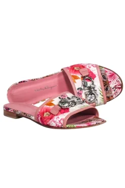 Ferragamo - Pink Floral Slide Sandals Sz 7