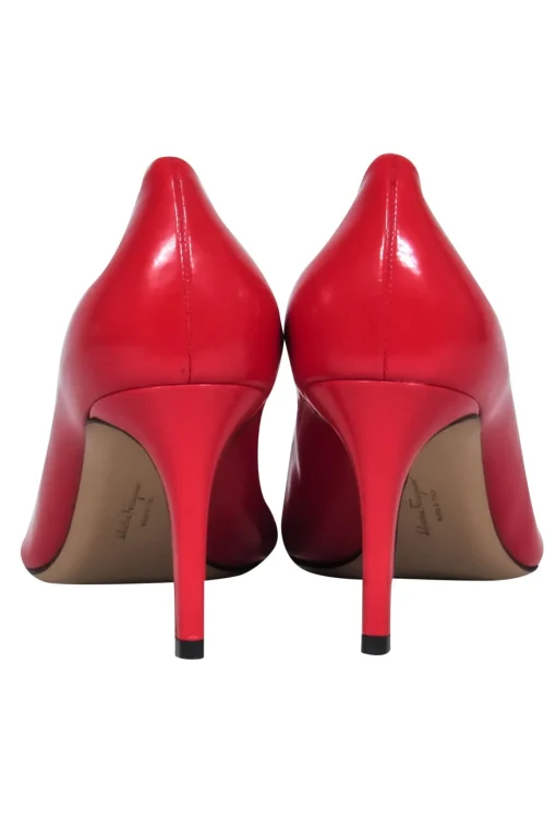 Ferragamo - Red Shiny Leather "Erice" Pointed Toe Bow Pumps Sz 9.5