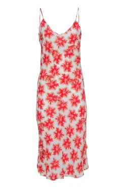 Ferre - Ivory & Red Floral Sleeveless Slip Dress Sz 8