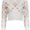 Fleur Du Mal - Cream Cropped Cardigan w/ Sheer Diamond Pattern Sz M
