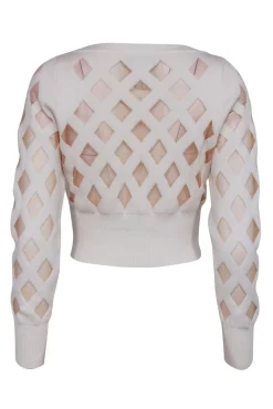 Fleur Du Mal - Cream Cropped Cardigan w/ Sheer Diamond Pattern Sz M