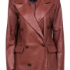 7 For All Mankind - Brown Faux Leather Double Breasted Jacket Sz M