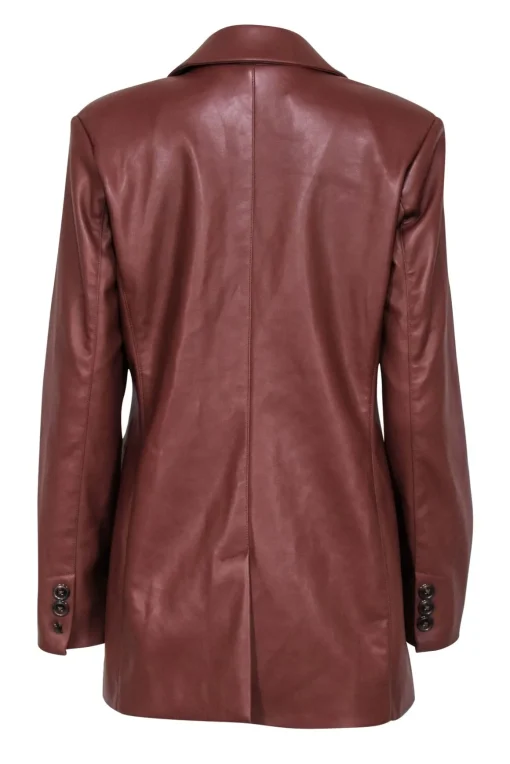 7 For All Mankind - Brown Faux Leather Double Breasted Jacket Sz M