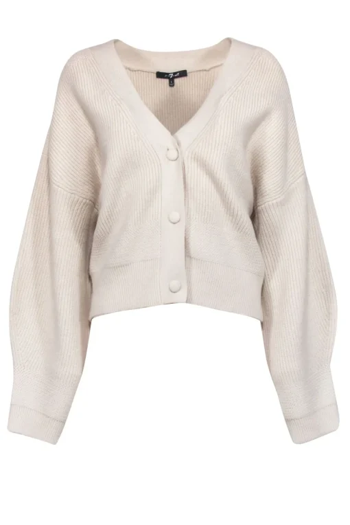 7 For All Mankind - Cream Chunky Knit Cardigan Sz L