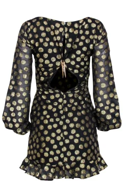 For Love & Lemons - Black Dress w/ Gold Metallic Dots Sz XS