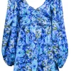 For Love & Lemons - Blue & Green Floral Print Long Sleeve Mini Dress Sz L