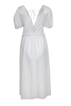For Love & Lemons - White Floral Eyelet Maxi Dress w/ Puff Sleeves Sz L
