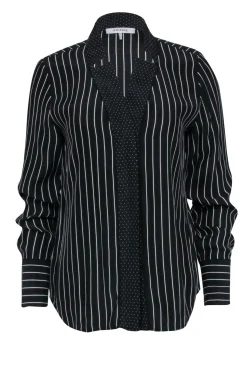 Frame - Black & White Stripe Button Front w/ Polka Dot Trim Shirt Sz S