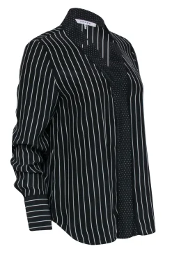 Frame - Black & White Stripe Button Front w/ Polka Dot Trim Shirt Sz S