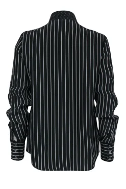 Frame - Black & White Stripe Button Front w/ Polka Dot Trim Shirt Sz S