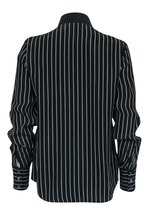 Frame - Black & White Stripe Button Front w/ Polka Dot Trim Shirt Sz S
