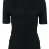 Frame - Black Ribbed Cashmere Blend Short Sleeve Top Sz M