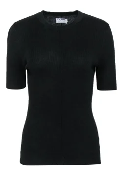Frame - Black Ribbed Cashmere Blend Short Sleeve Top Sz M