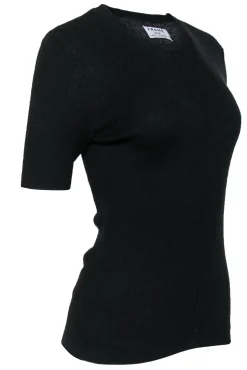 Frame - Black Ribbed Cashmere Blend Short Sleeve Top Sz M