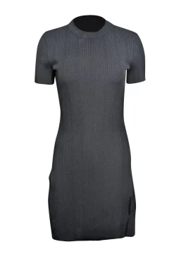 Frame - Black Ribbed Short Sleeve Knit Dress Sz S