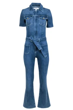 Frame - Blue Denim Short Sleeve Belted Jumpsuit Sz XS