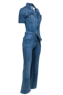 Frame - Blue Denim Short Sleeve Belted Jumpsuit Sz XS