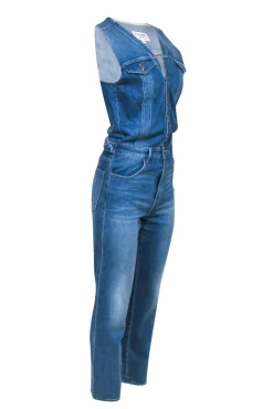 Frame - Light Wash Sleeveless Straight Leg Denim Jumpsuit Sz M