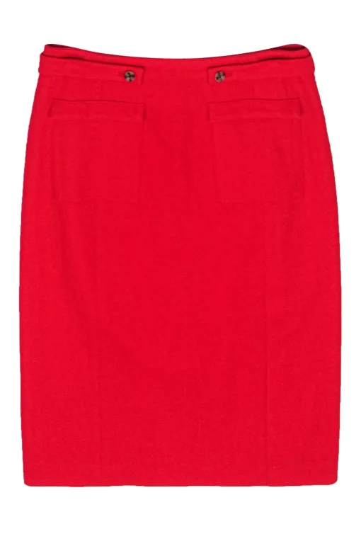 Frances Valentine - Red Wool Pencil Skirt w/ Front Pockets Sz 6
