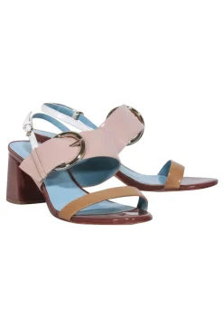Frances Valentine - Tan, Beige, & Brown Patent Leather Strappy Sandals Sz 7.5